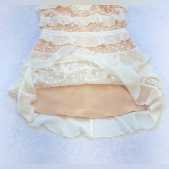Forever 21 layers of white ruffles on tan sheer lining lace dress med - Picture 8 of 10